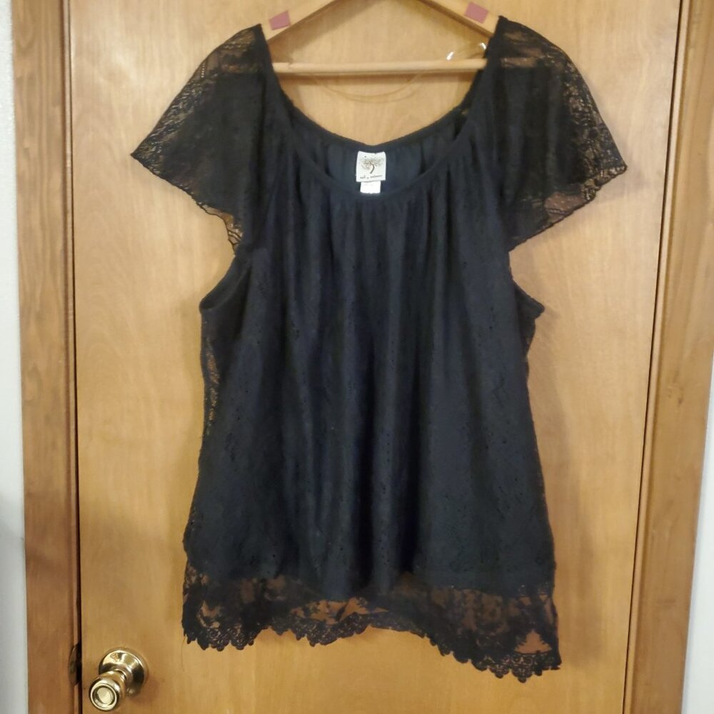 Self Esteem Peplum Lined Lace Top Womens 2X Black